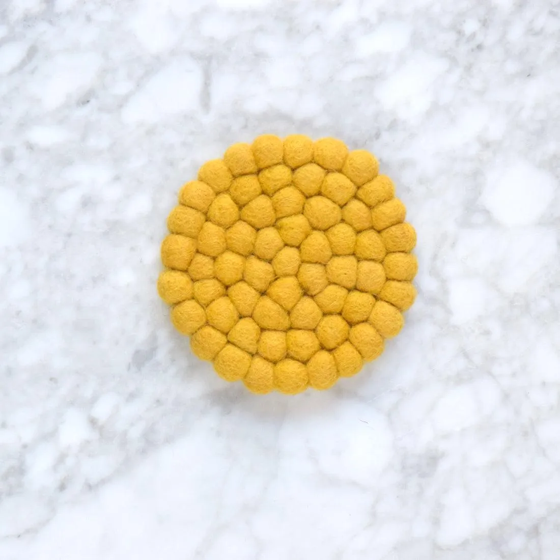 Felt Ball Cup Coasters - Mustard Yellow Bundle of 6