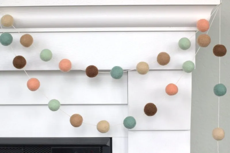 Felt Ball Garland- Teal, Peach, Seafoam, Brown