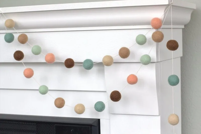 Felt Ball Garland- Teal, Peach, Seafoam, Brown