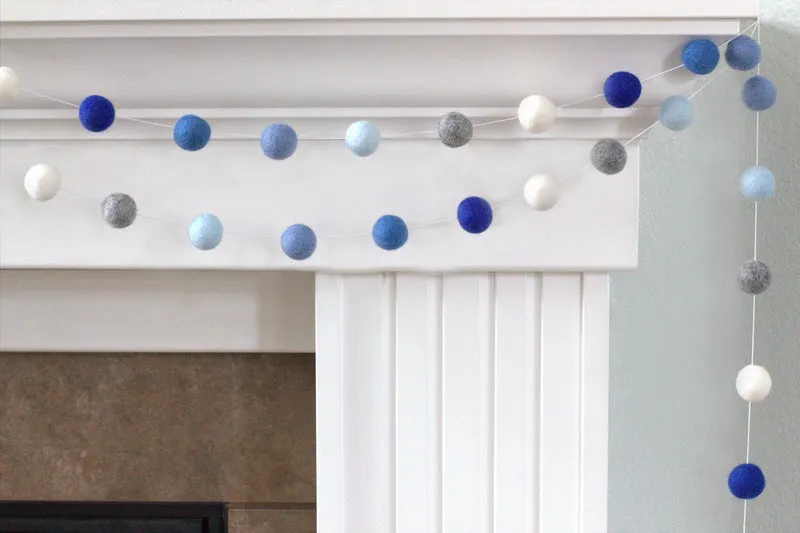 Felt Ball Garland- Winter- Blues, Gray, White