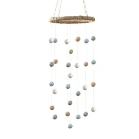 Felt Ball Nursery Mobile- Blue, Gray, Almond, White- Small