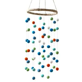 Felt Ball Nursery Mobile- Blue, Green, Orange- LARGE