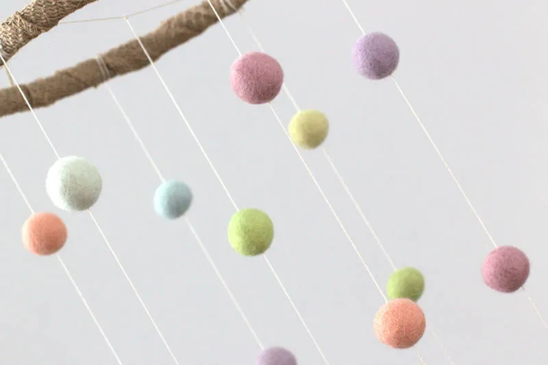 Felt Ball Nursery Mobile- Pastel Rainbow- Small