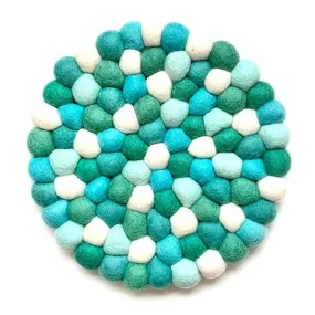 Felt Ball Round Trivet - Teal Cream