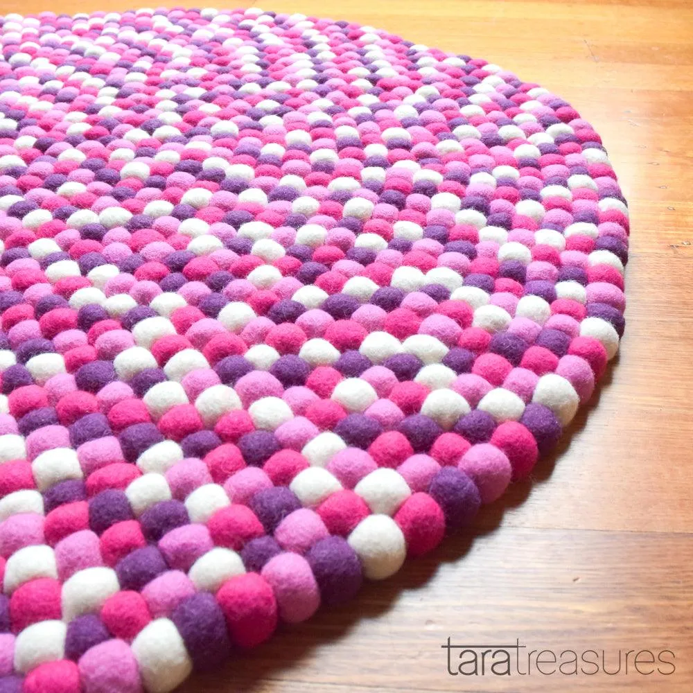 Felt Ball Rug - Purple and Pink 100cm