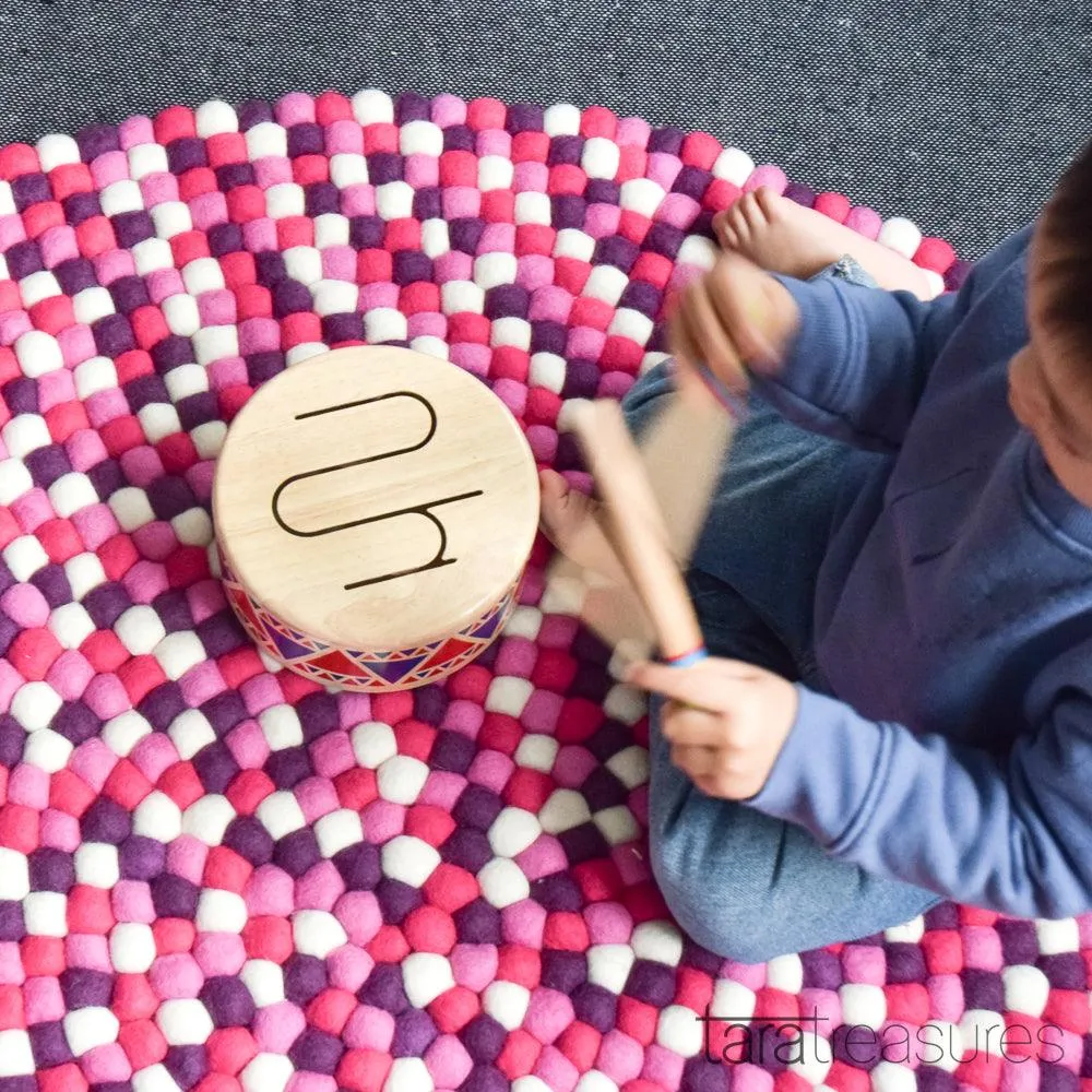 Felt Ball Rug - Purple and Pink 100cm