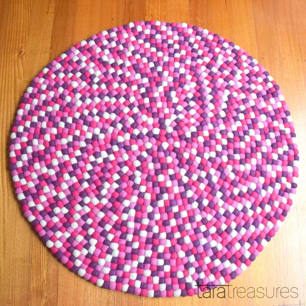 Felt Ball Rug - Purple and Pink 100cm