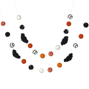 Felt Bat Halloween Garland- Orange & Black, Swirls & Dots