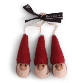 Felt Christmas Tree Decoration - Gnome Faces (Set of 3) - Classic Colors