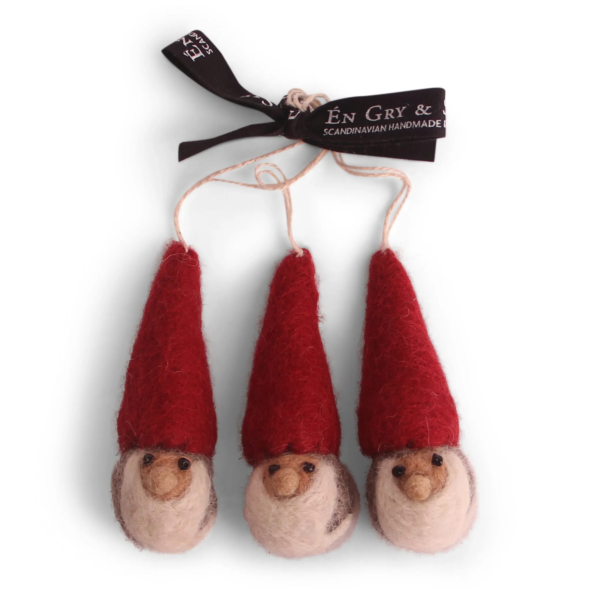 Felt Christmas Tree Decoration - Gnome Faces (Set of 3) - Classic Colors