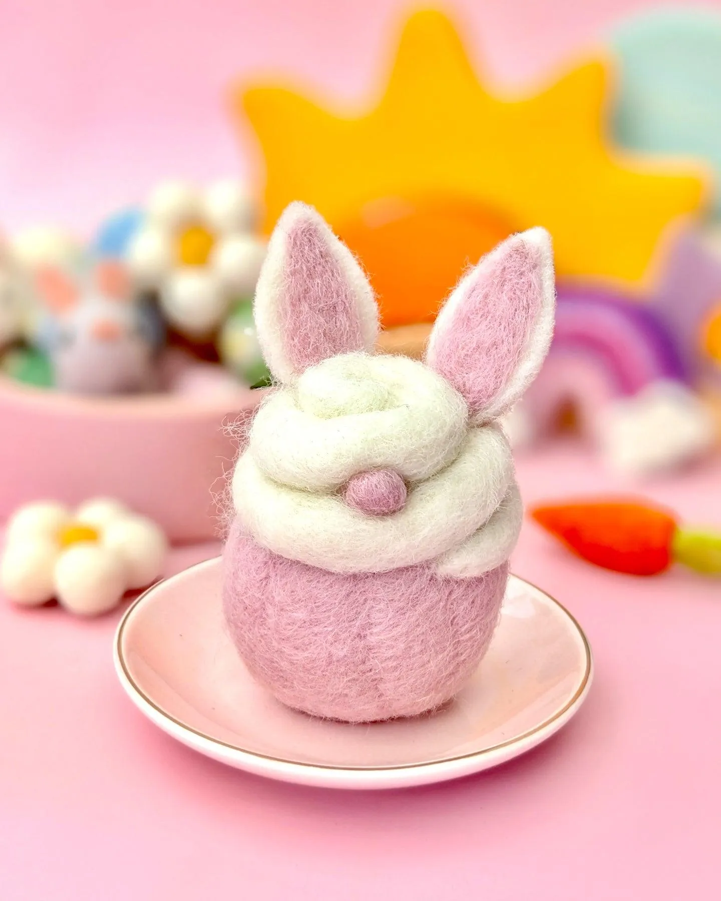 Felt Cupcake - Easter White Bunny with Ears