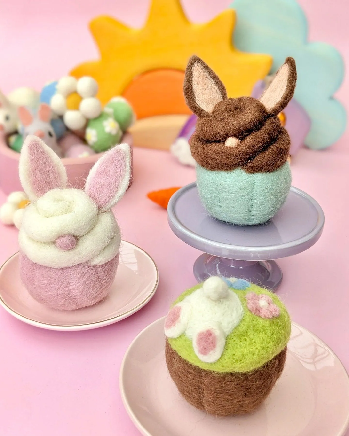 Felt Cupcake - Easter White Bunny with Ears