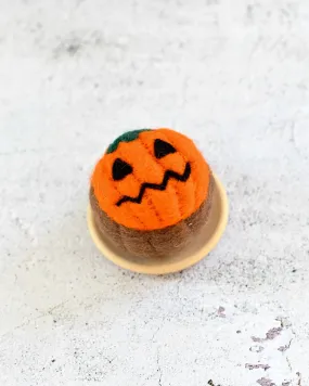 Felt Cupcake - Orange Jack O Lantern