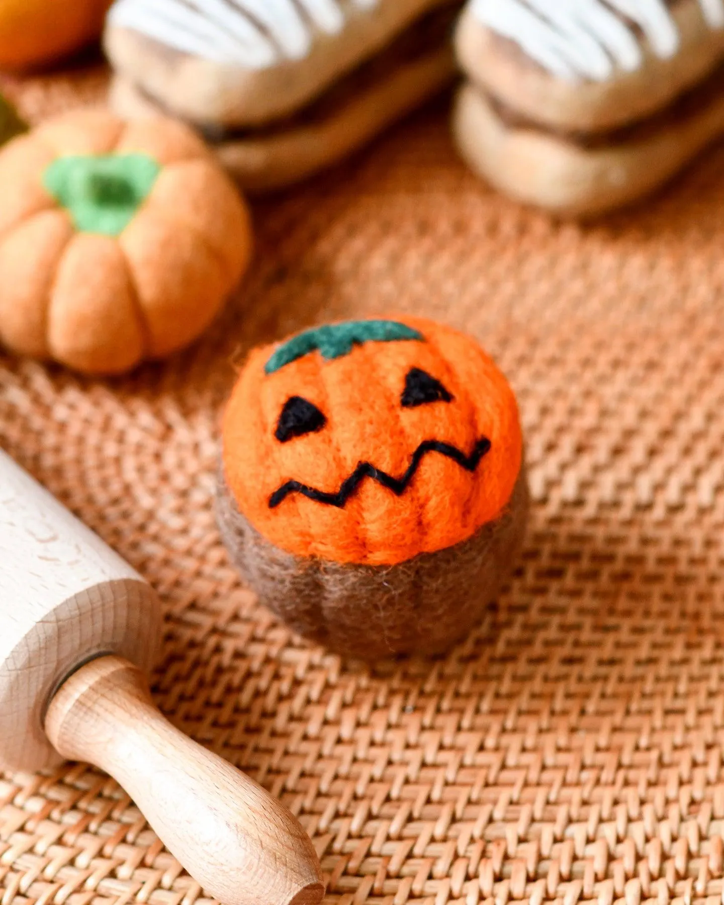 Felt Cupcake - Orange Jack O Lantern