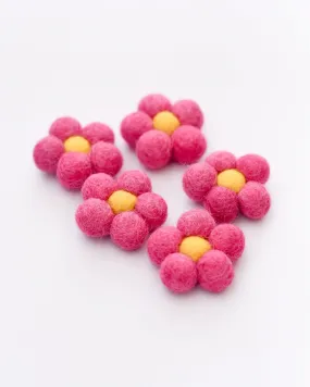 Felt Daisy Flowers (Dark Pink Coloured) - 5 Flowers