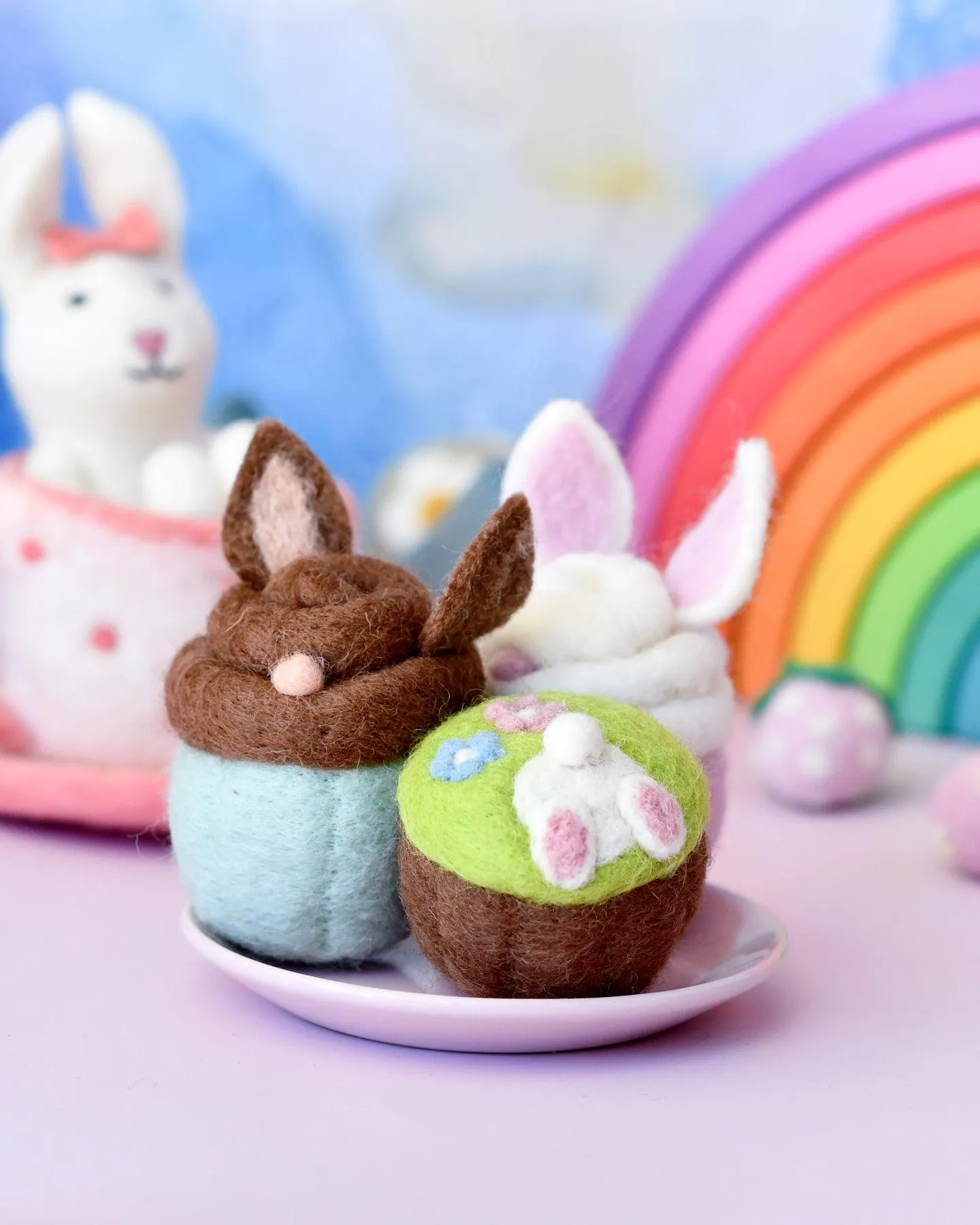 Felt Easter Bunny Cupcakes - Set of 3