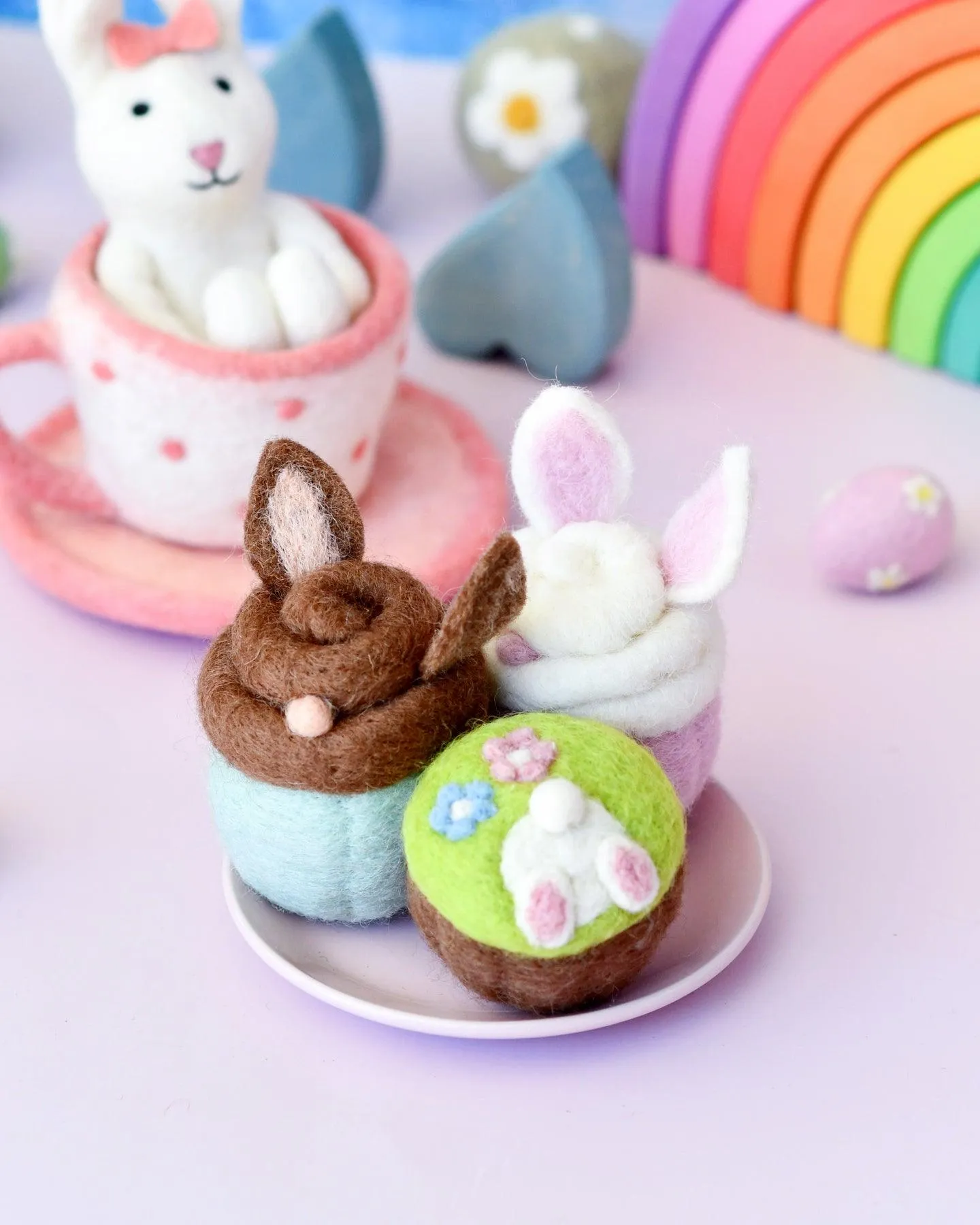 Felt Easter Bunny Cupcakes - Set of 3