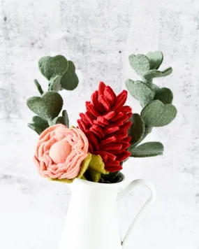 Felt Floral Bouquet - Alpinia, Peony and Eucalyptus Leaves