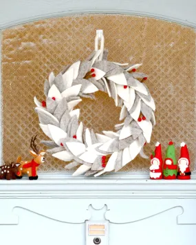 Felt Frosted Grey and White Leaves Wreath