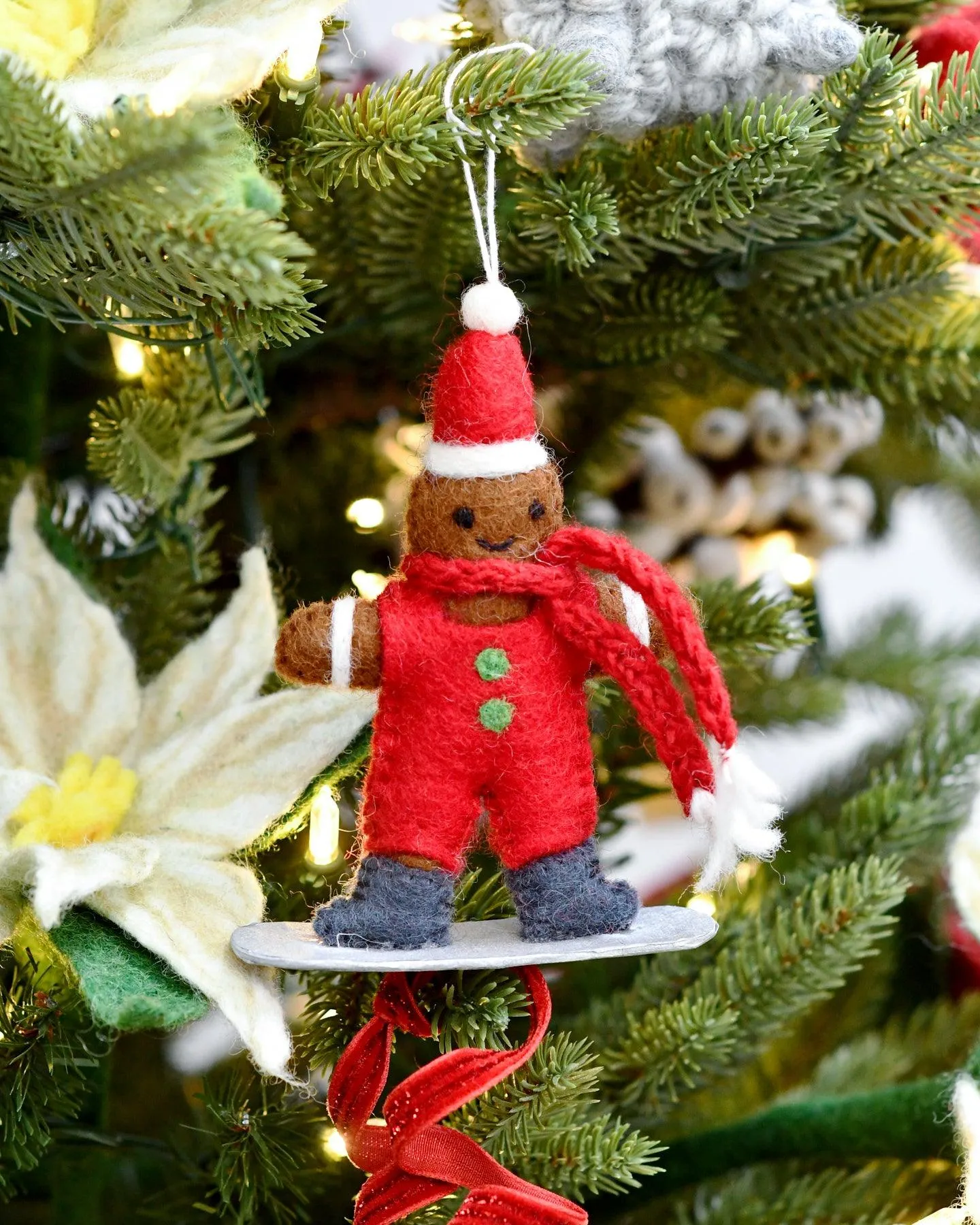 Felt Gingerbread on Snowboard Ornament