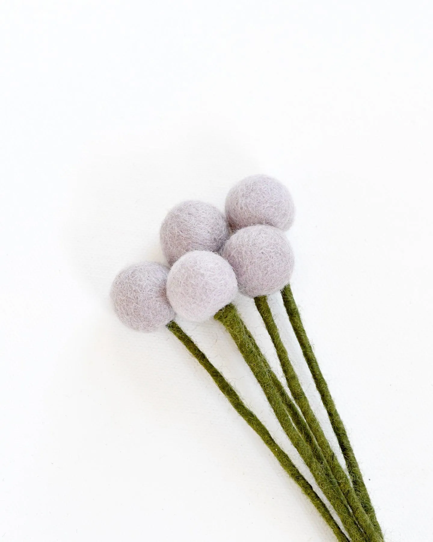 Felt Light Purple Billy Buttons - Set of 5 Stems