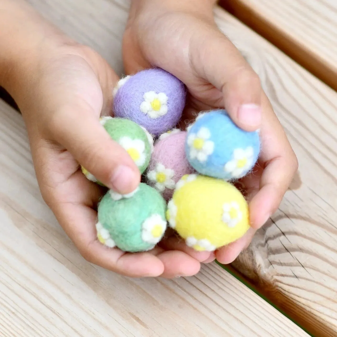 Felt Pastel Eggs With Flowers - Set of 6