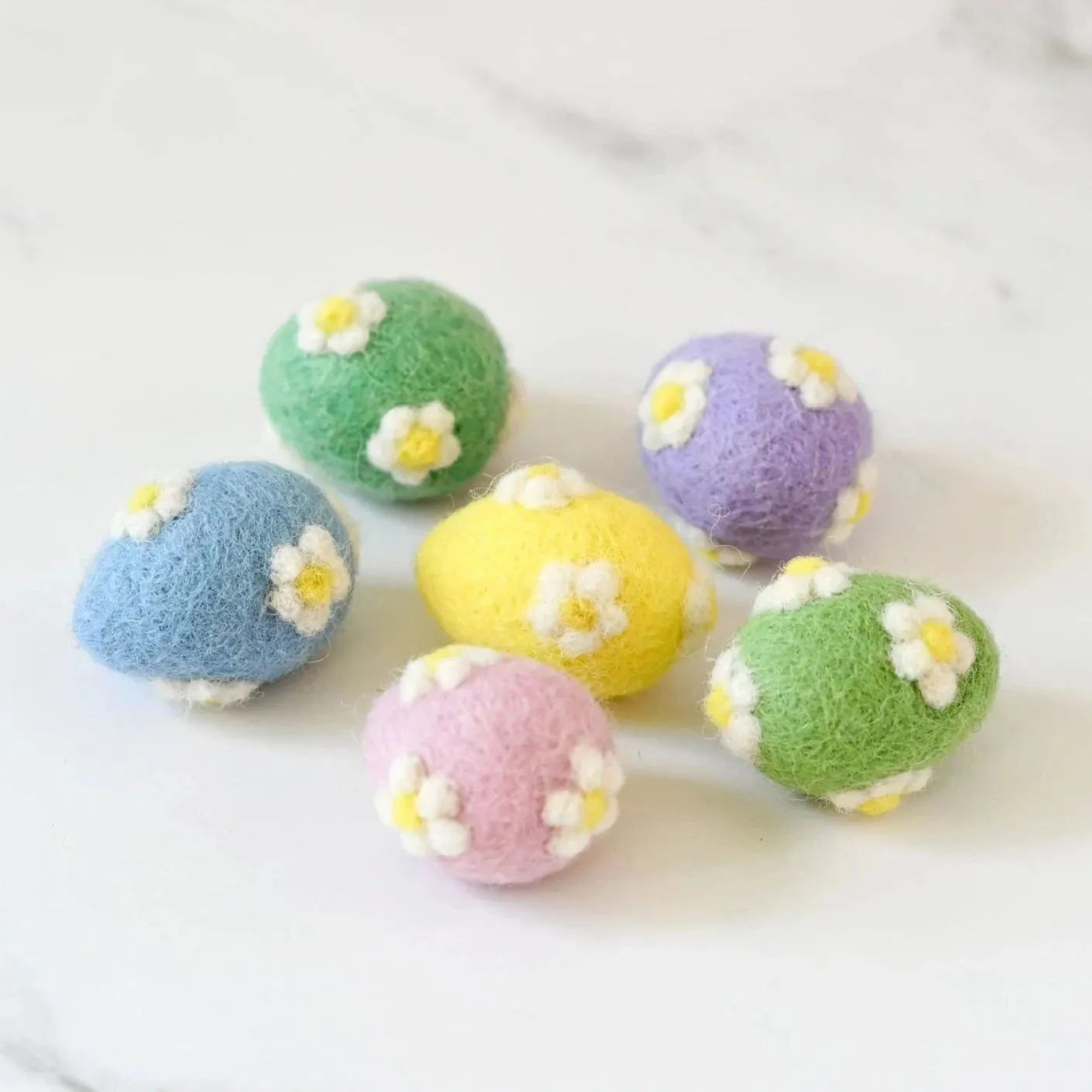 Felt Pastel Eggs With Flowers - Set of 6