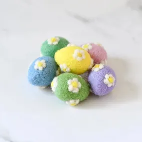 Felt Pastel Eggs With Flowers - Set of 6