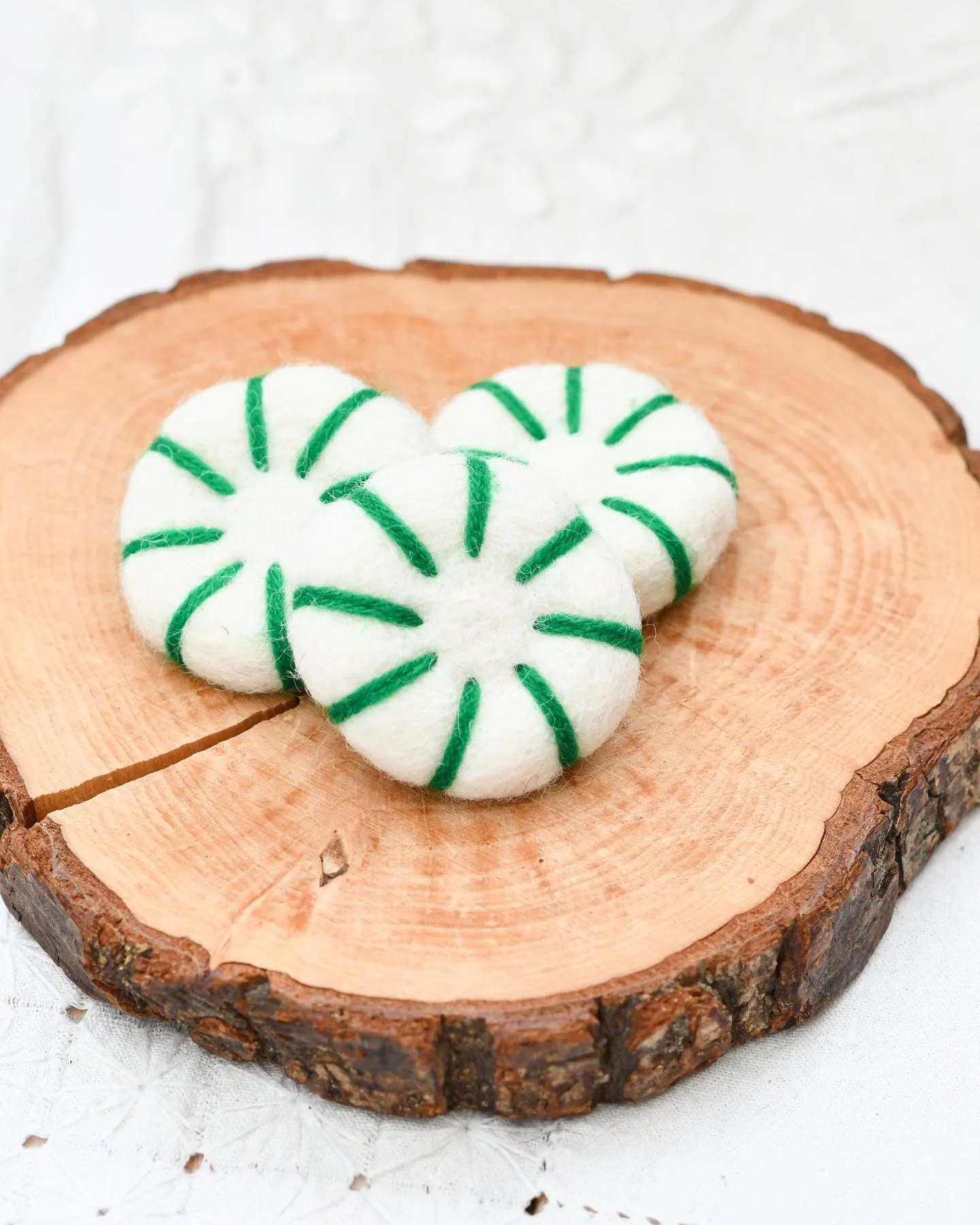 Felt Peppermint Candy Lollies (Green and White) - Set of 3