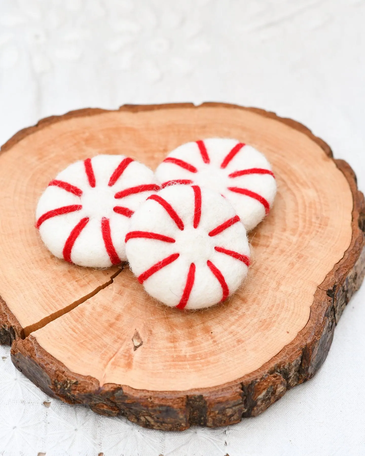 Felt Peppermint Candy Lollies (Red and White) - Set of 3