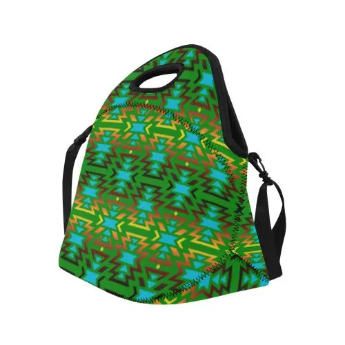 Fire Colors and Sky Green Neoprene Lunch Bag/Large