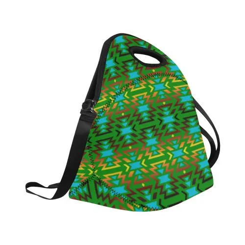 Fire Colors and Sky Green Neoprene Lunch Bag/Large