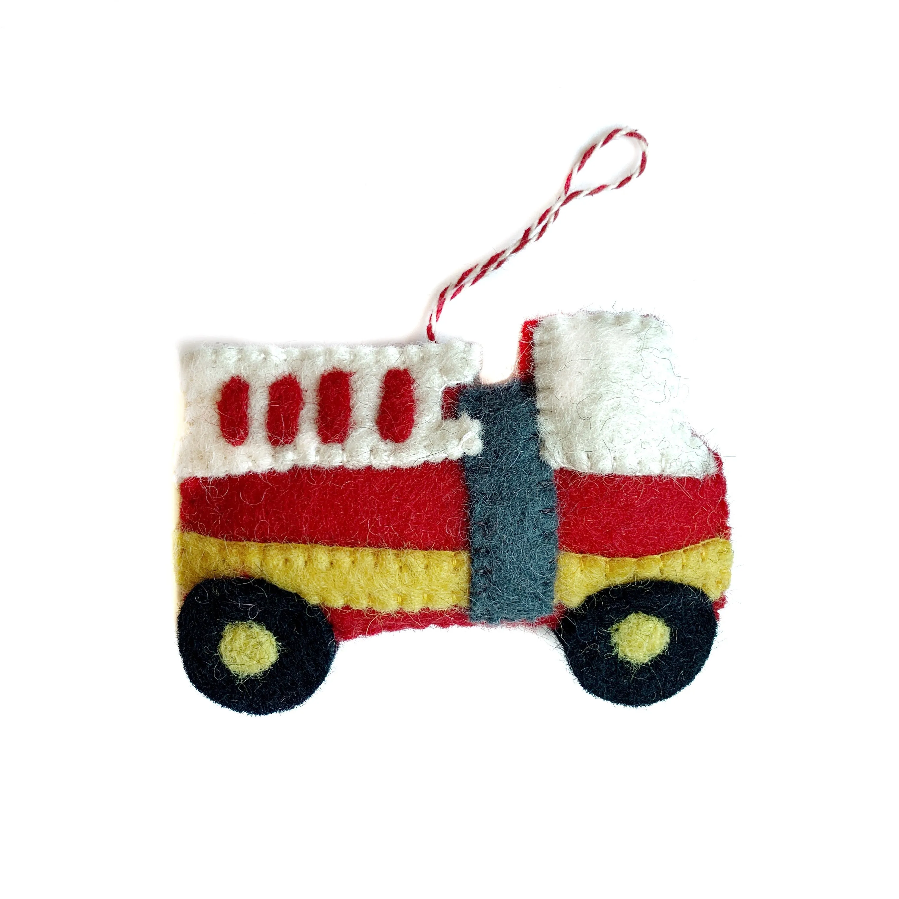 Fire Truck Ornament, Felt Wool