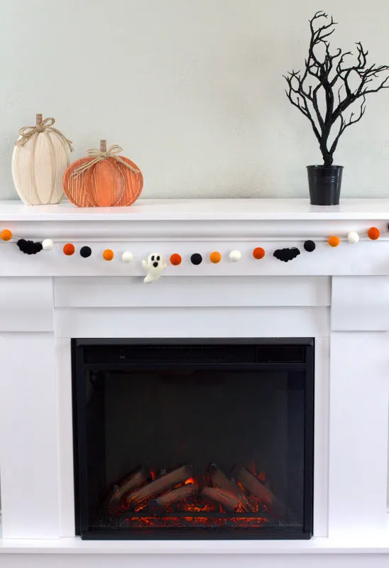 Ghost & Bat Halloween Felt Garland- Orange Black & White