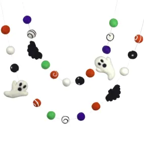 Ghost & Bat Halloween Garland- Purple, Green, Orange, Black- Dots & Swirls