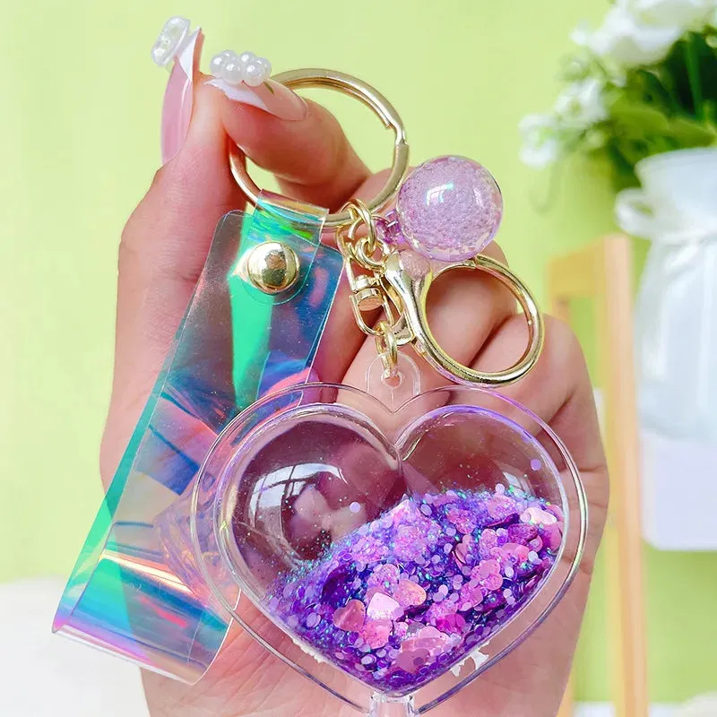 Glitter Quicksand Aesthetic Heart Keychain