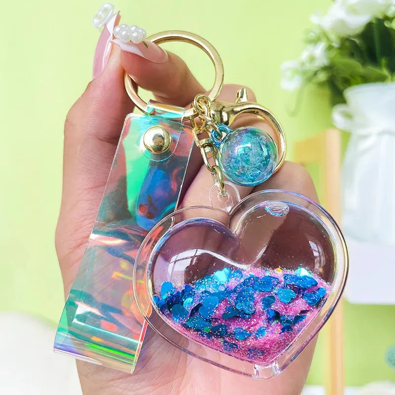 Glitter Quicksand Aesthetic Heart Keychain