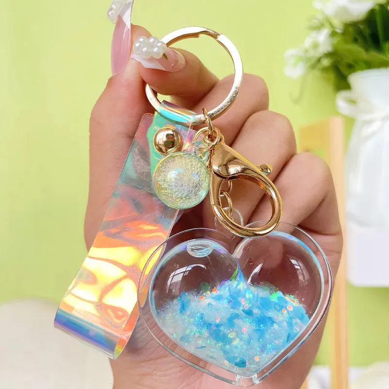 Glitter Quicksand Aesthetic Heart Keychain