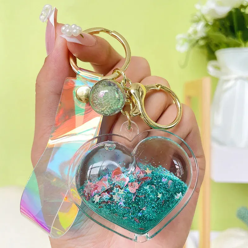 Glitter Quicksand Aesthetic Heart Keychain