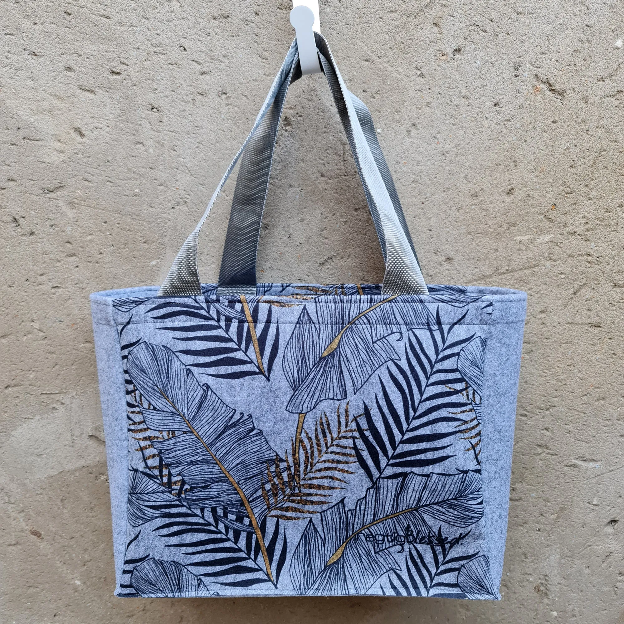 Golden Yellow Palms on Grey - Recycled Felt Teacher Bag