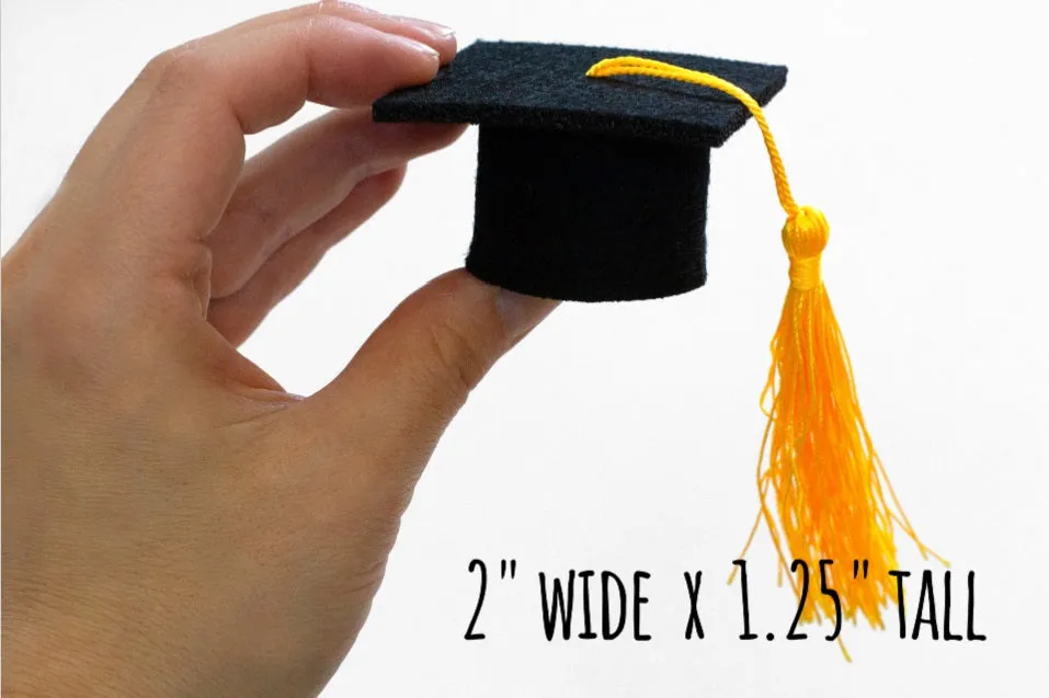 Graduation Cap Felt Garland- Red Black White with BLACK tassels