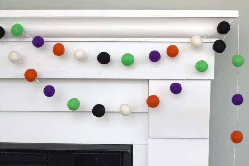 Halloween Felt Ball Garland- Black, Orange, Green, Purple