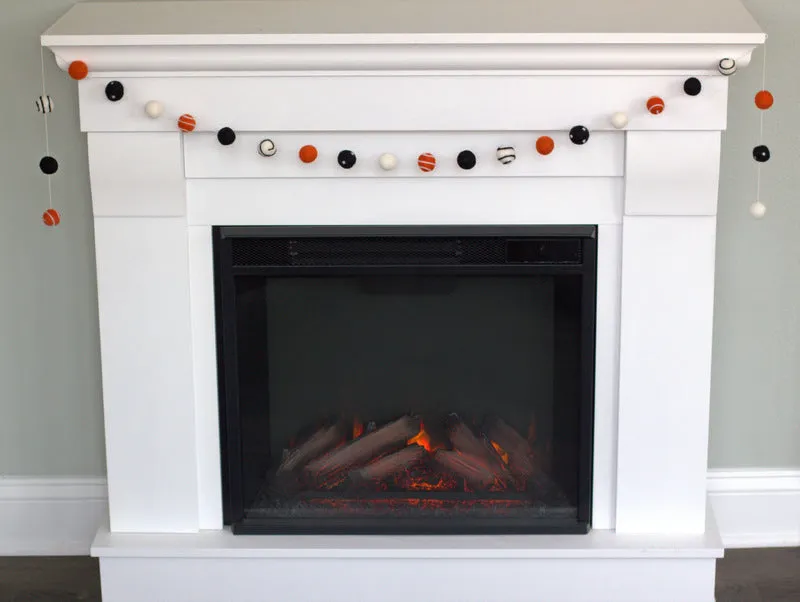 Halloween Felt Ball Garland- Black, Orange, Swirls