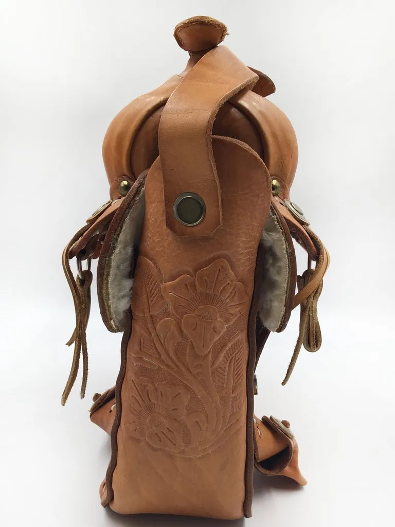 Handmade, Hand Tooled Mexican Leather and Sheepskin Saddle Shoulder Bag