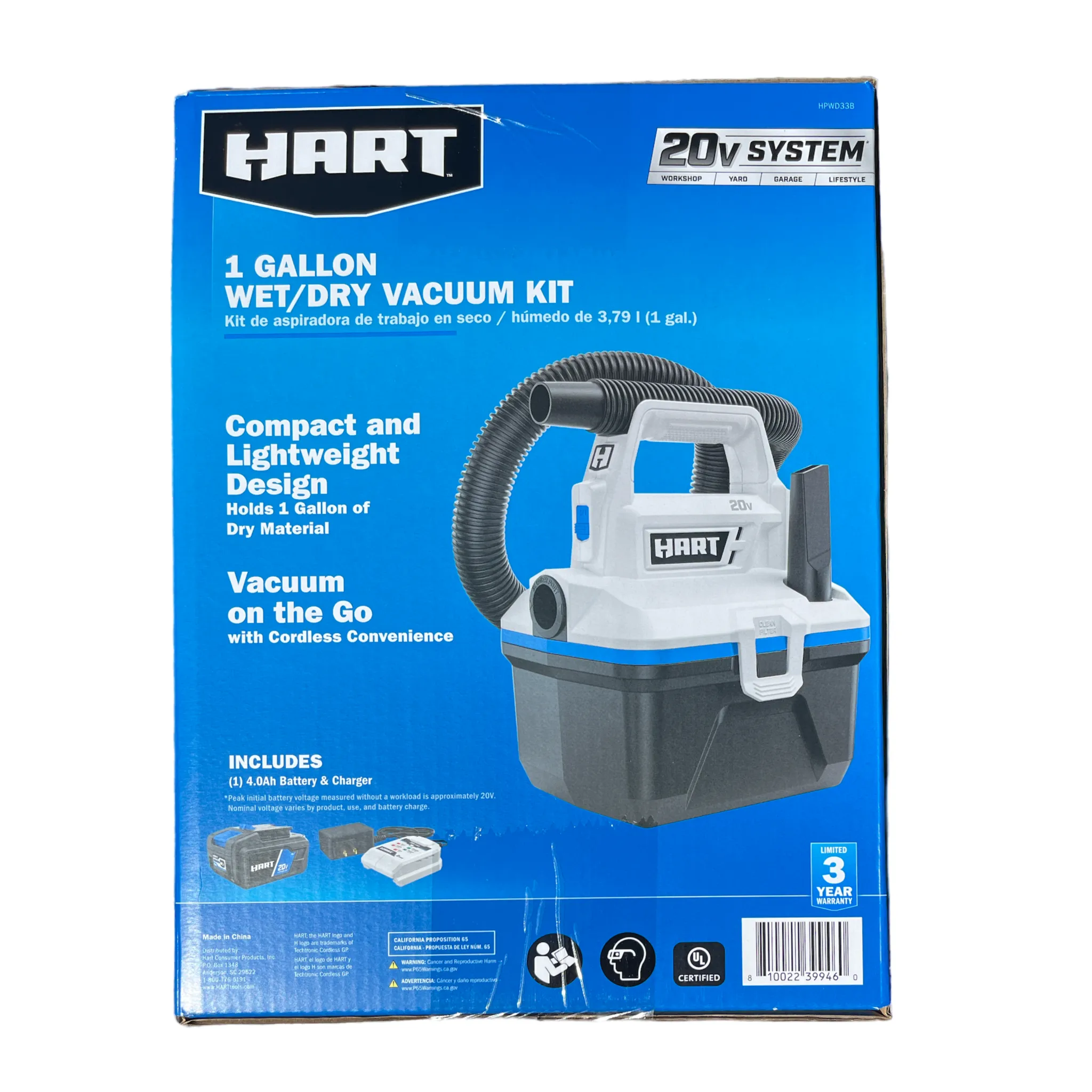 HART 20-Volt Cordless 1-Gallon Wet/Dry Vacuum Kit with 4.0 Ah Battery