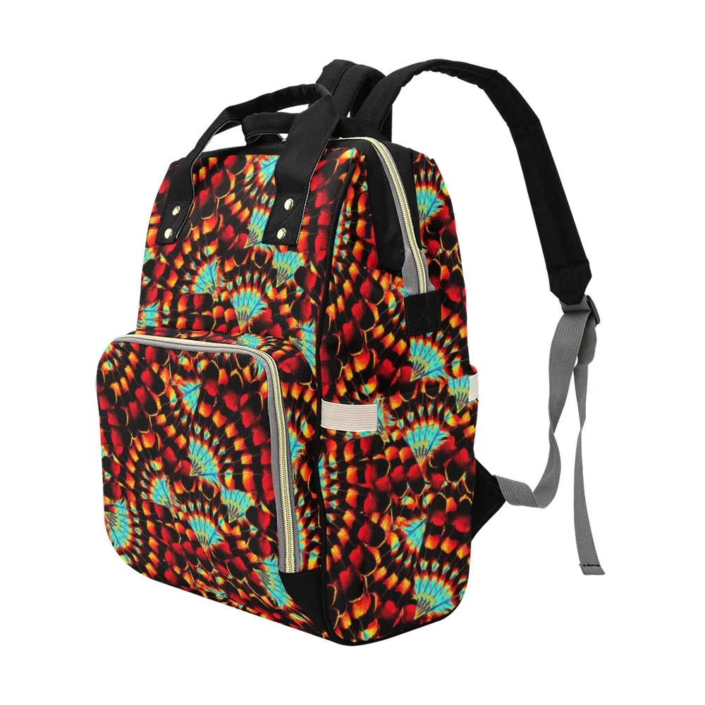 Hawk Feathers Fire and Turquoise Multi-Function Diaper Backpack/Diaper Bag