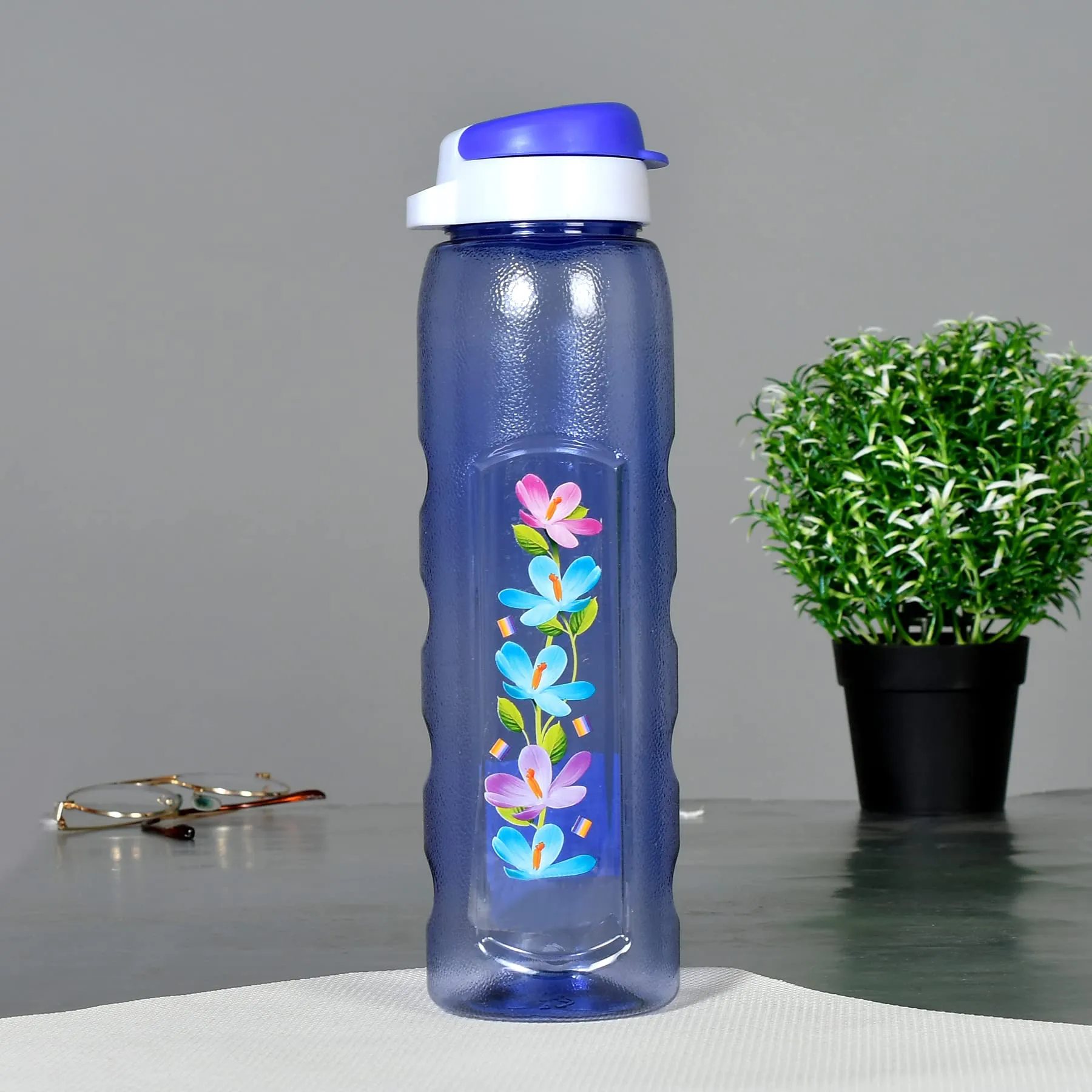 Heart Home Unbreakable BPA & Leak Free Plastic Water Bottle With Sipper-1 Litre, Pack of 4 (Pruple & Black)