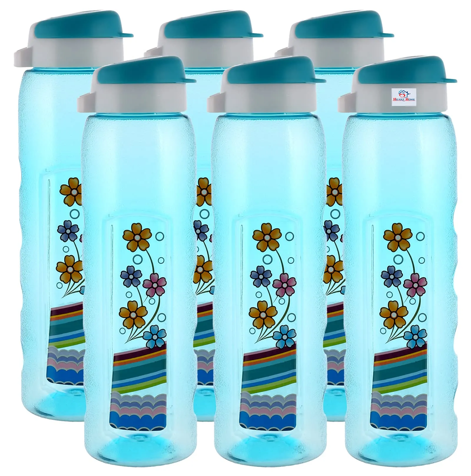 Heart Home Unbreakable BPA & Leak Free Plastic Water Bottle With Sipper- 1 Litre, Pack of 6 (Sky Blue)