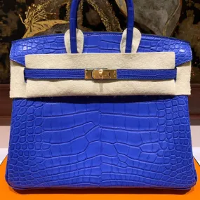 Hermès Birkin 25 Bleu Electrique Alligator Mississippi Matte Gold Hardware GHW