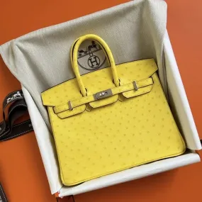 Hermès Birkin 25 Jaune Citron Ostrich Palladium Hardware PHW